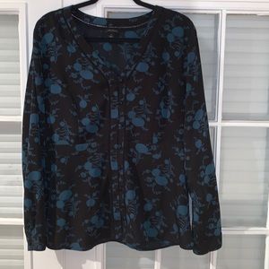 Ann Taylor Long Sleeve Blouse, size 14, Black and Jade color